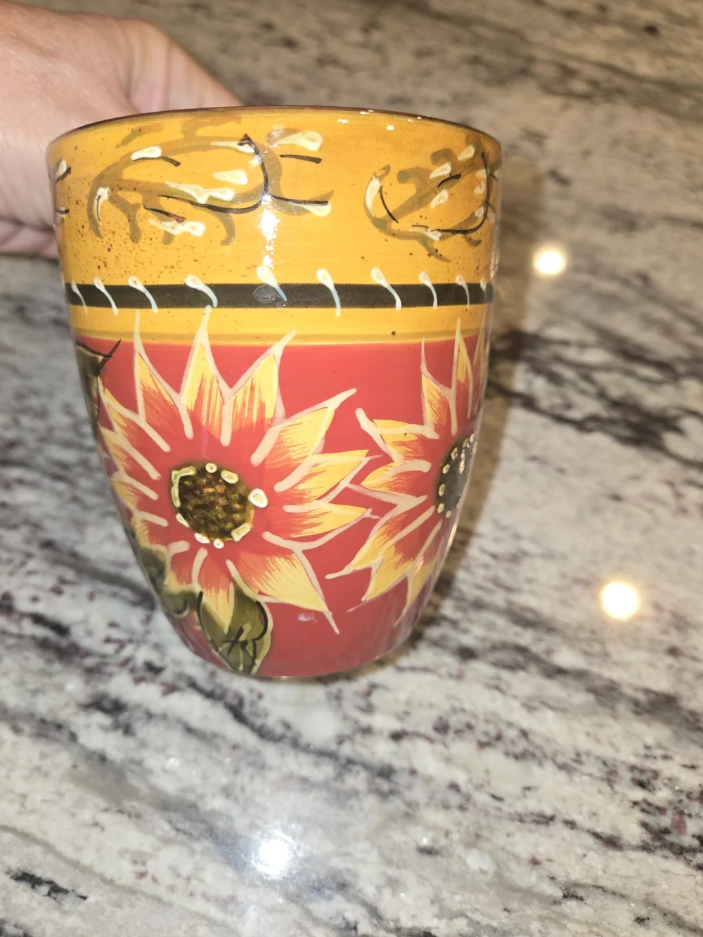 Pier 1 Imports Sunflower Coffee Mug Hand Painted Terracotta 12oz Set Of 2